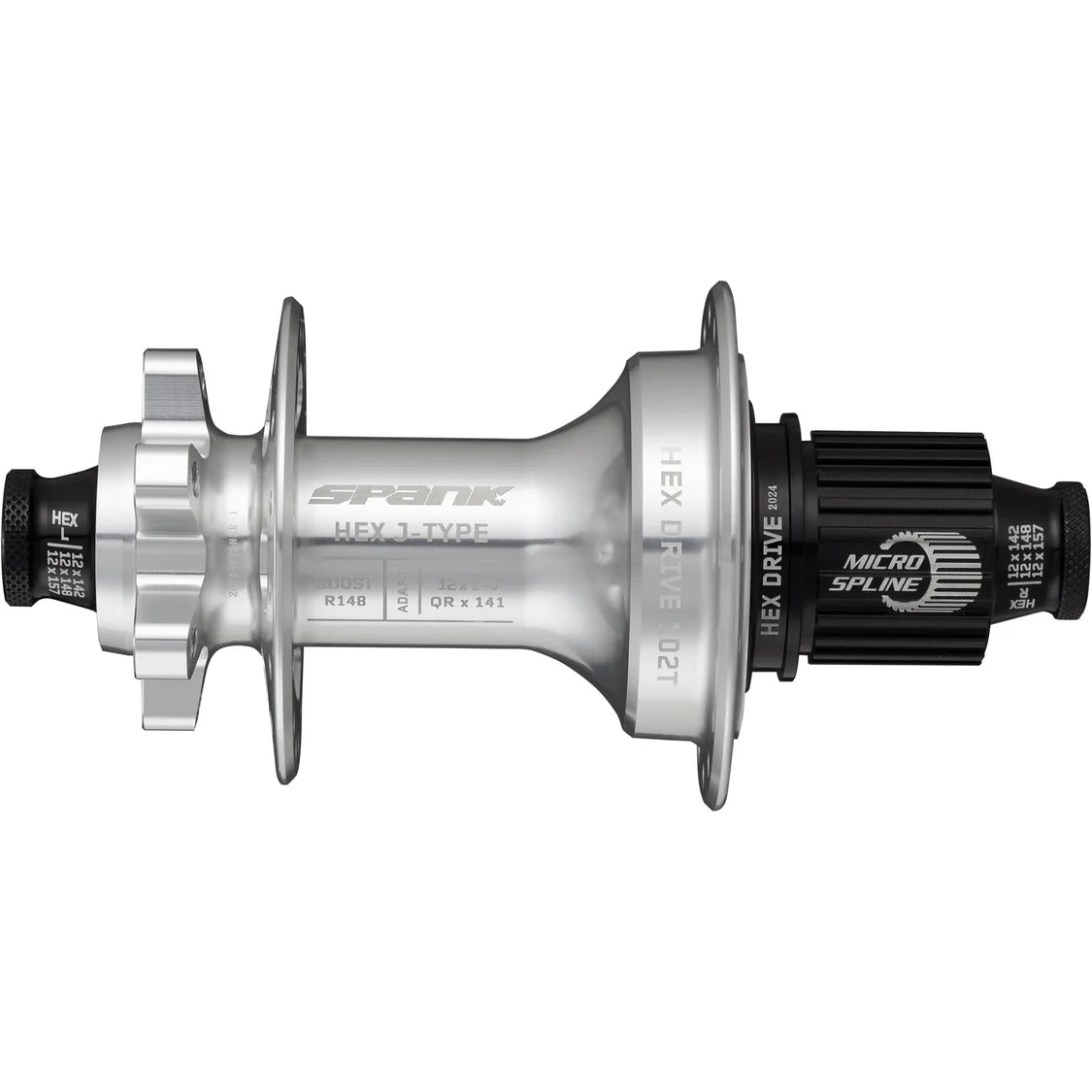 Maza Spank Trasera HEX J-TYPE Boost R148 Microspline E-Plus 32H Rear Hub Raw Silver